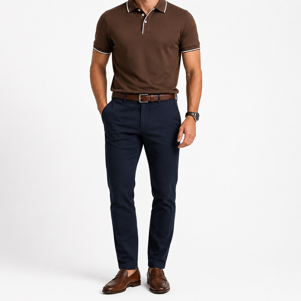 Contrast Trim Polo Shirt – Espresso Brown | Clottan Clerhy