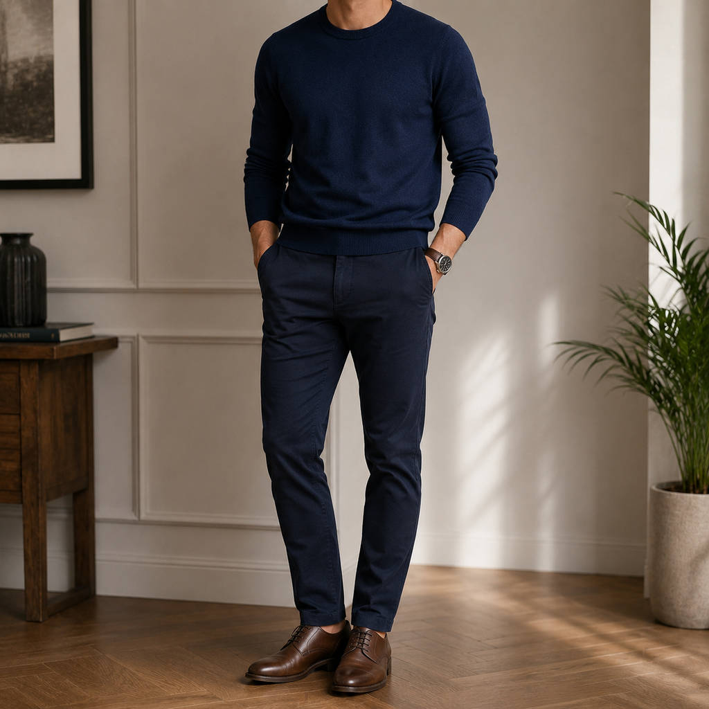 Merino Wool Crew Neck Sweater – Navy Blue | Clottan Clerhy