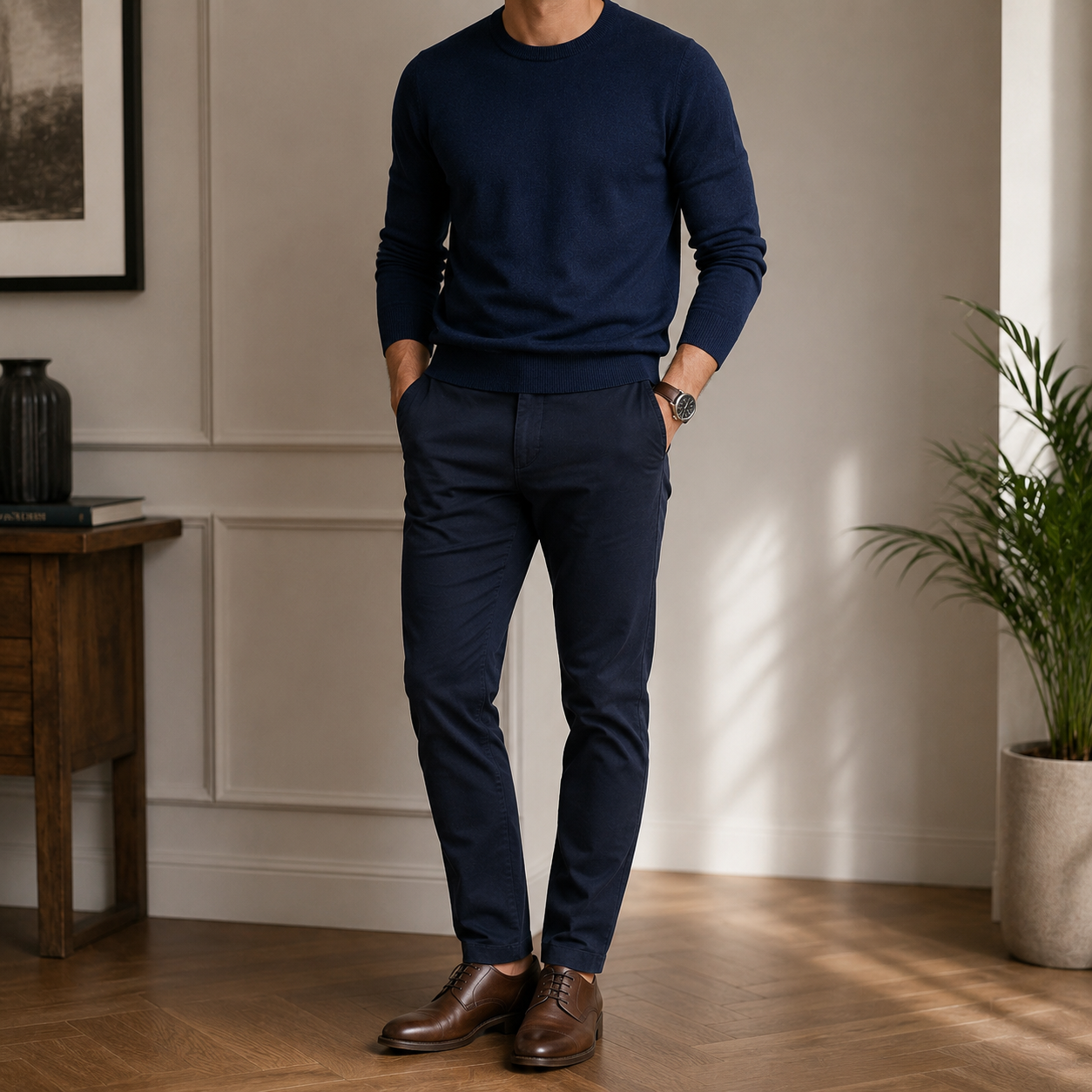 Merino Wool Crew Neck Sweater – Navy Blue | Clottan Clerhy