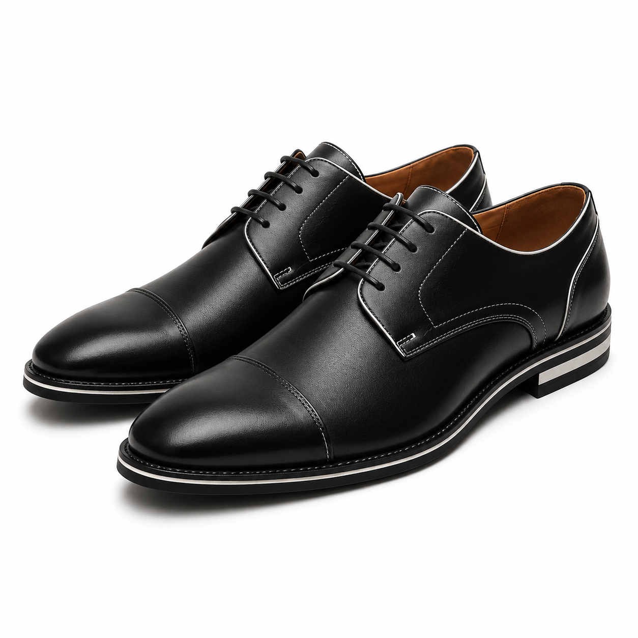 Black Contrast Trim Leather Derby Shoes | Clottan Clerhy