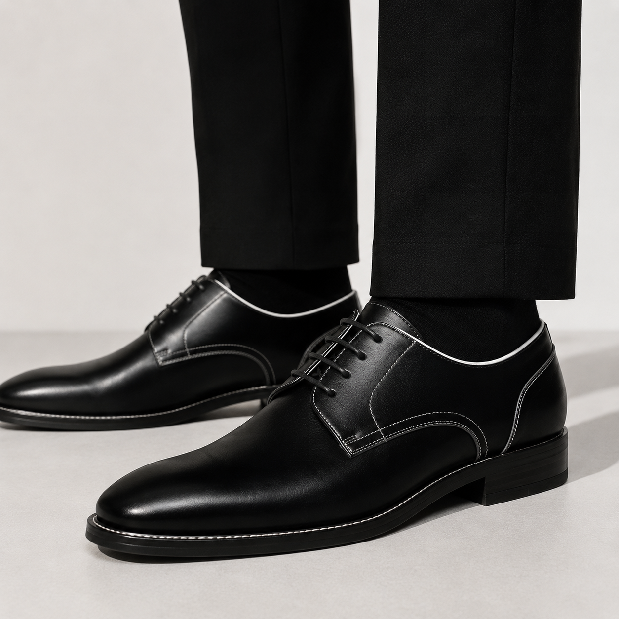 Black Contrast Trim Leather Derby Shoes | Clottan Clerhy