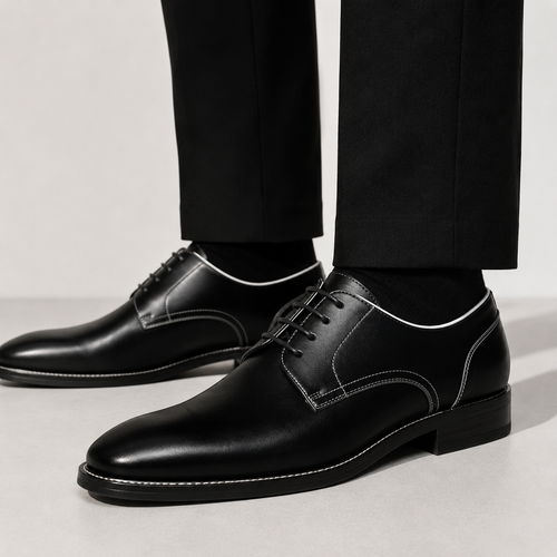 Black Contrast Trim Leather Derby Shoes | Clottan Clerhy