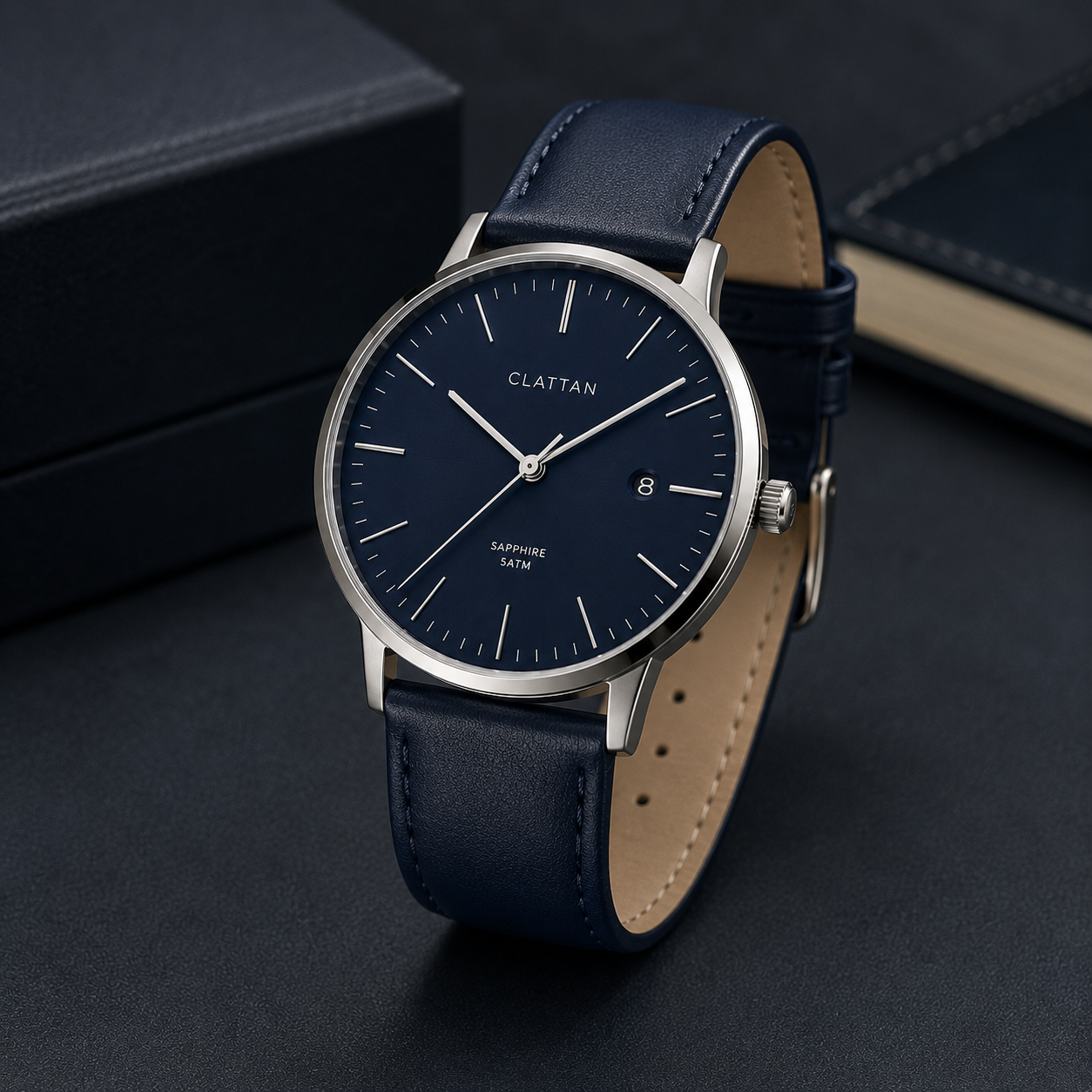 Minimalist Leather Strap Watch – Navy Blue | Clottan Clerhy