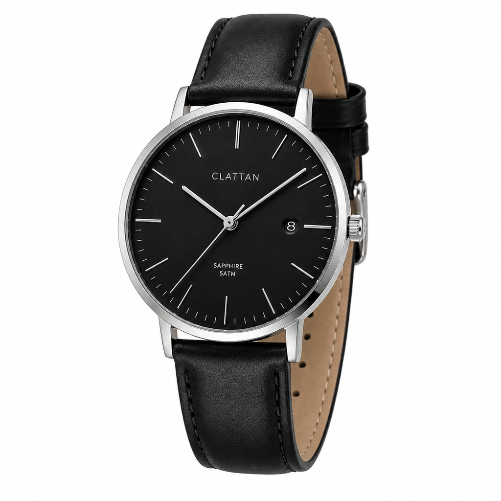 Minimalist Leather Strap Watch – Black | Clottan Clerhy
