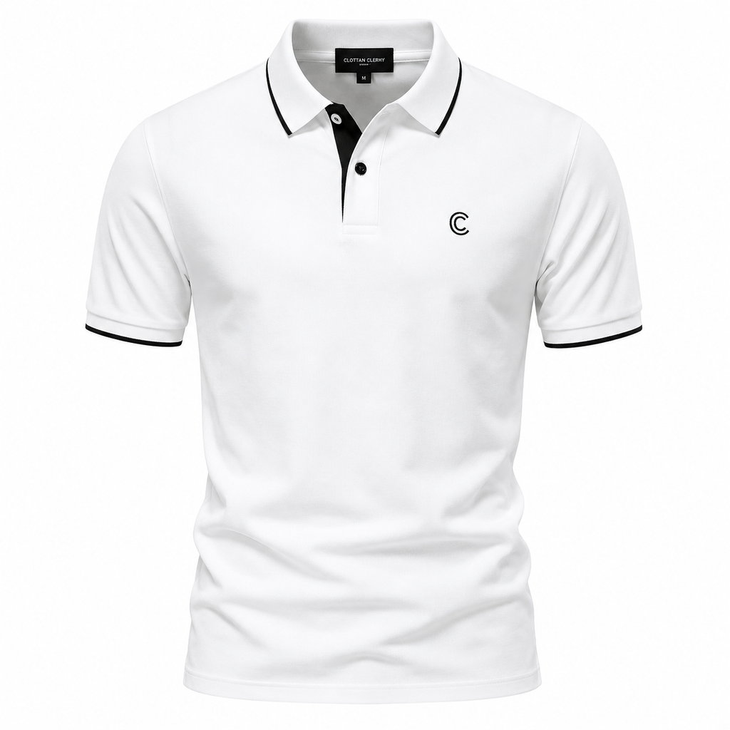 Modern Contrast Trim Polo Shirt – White & Black | Clottan Clerhy