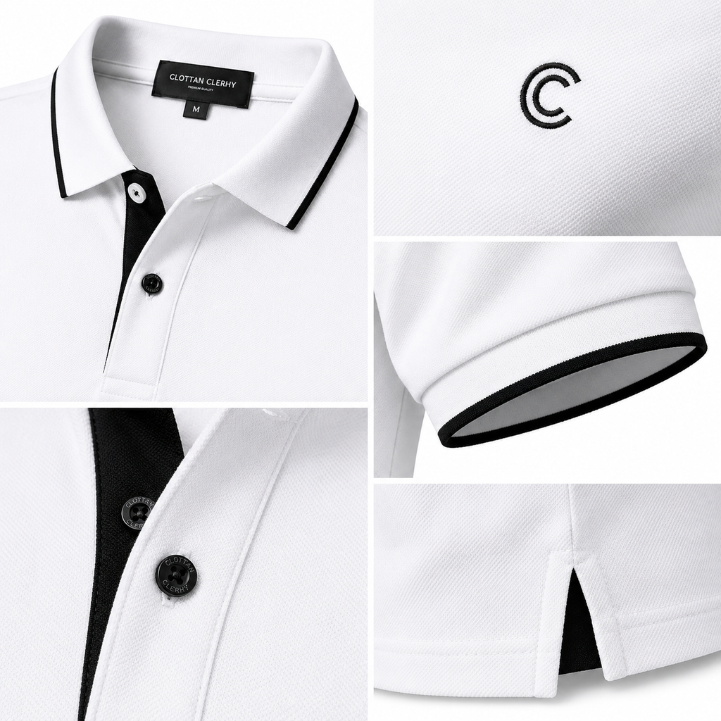 Modern Contrast Trim Polo Shirt – White & Black | Clottan Clerhy