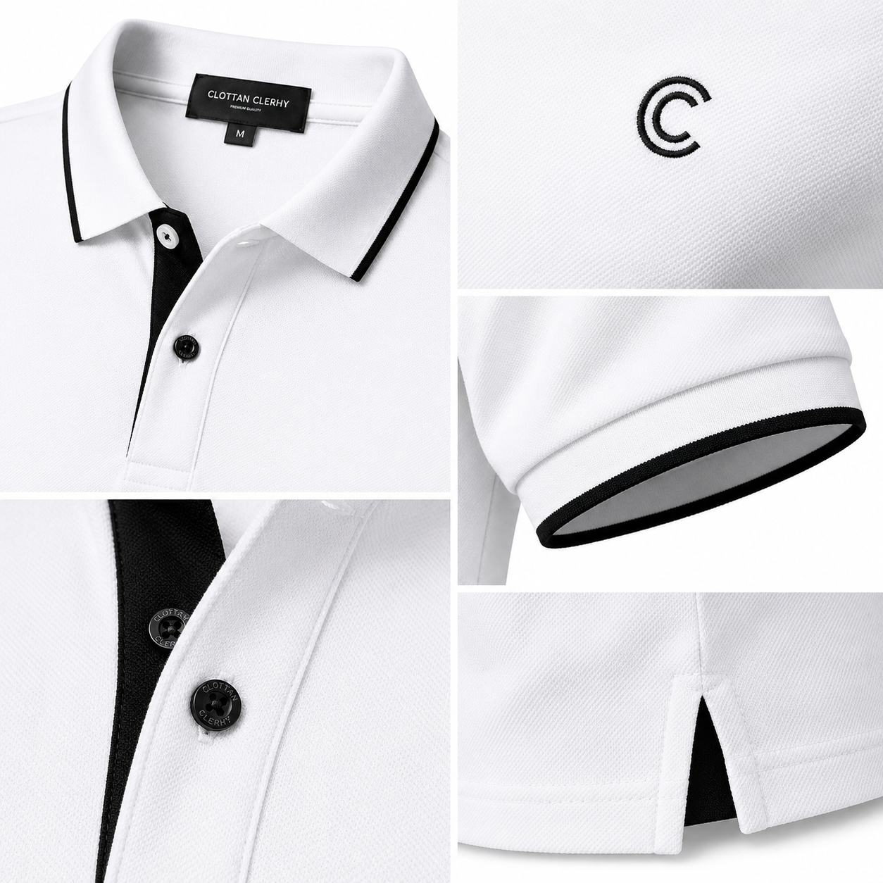 Modern Contrast Trim Polo Shirt – White & Black | Clottan Clerhy