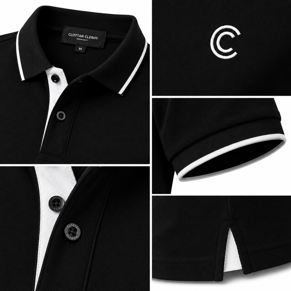 Modern Contrast Trim Polo Shirt – Black & White | Clottan Clerhy