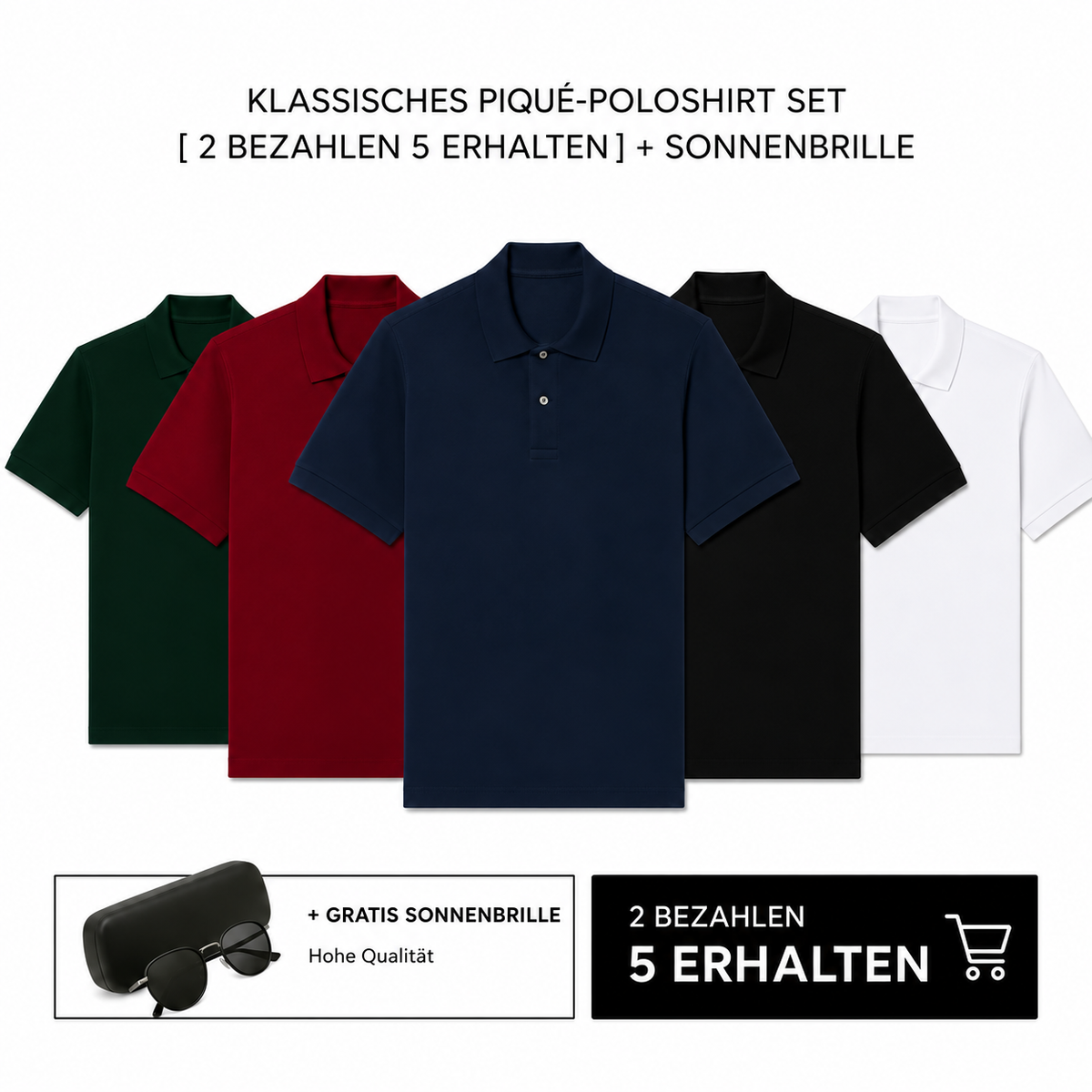 LC KLASSISCHES PIQUÉ-POLOSHIRT SET [ 2 BEZAHLEN 5 ERHALTEN] + SONNENBRILLE